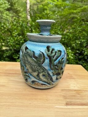 Handcrafted Blue Fish Ceramic Jar with Lid
